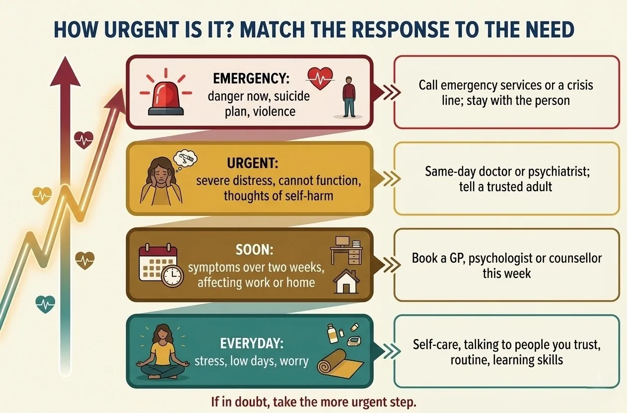 Figure 18.1 Match the response to the urgency. (Illustration created with AI tools.)